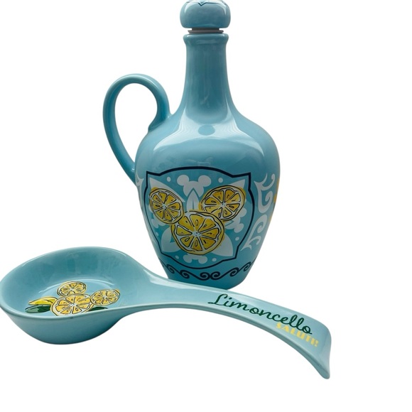 Alcantara Limoncello Set - Italian Pottery Outlet Disney Mickey Mouse Ceramic Limoncello Bottle Pitcher and Spoon Set